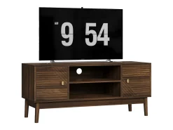 Mueble de TV de 110 cm con 2 puertas y almacenaje abierto, nogal - para salones y dormitorios