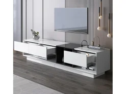 Mueble de TV de 190 cm, con 3 cajones, estantes abiertos, diseño de bloques de color, estilo moderno - Blanco