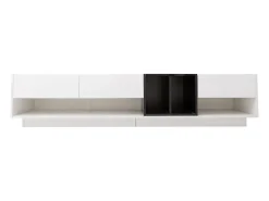 Mueble de TV de 190 cm, con 3 cajones, estantes abiertos, diseño de bloques de color, estilo moderno - Blanco