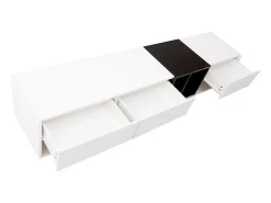 Mueble de TV de 190 cm, con 3 cajones, estantes abiertos, diseño de bloques de color, estilo moderno - Blanco