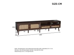 Mueble de TV de 200 cm con 2 puertas de ratán y 2 cajones, color marrón - para salón y dormitorio