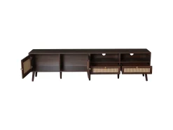 Mueble de TV de 200 cm con 2 puertas de ratán y 2 cajones, color marrón - para salón y dormitorio