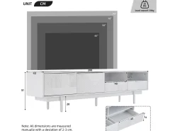 Mueble de TV de 200 cm, mueble de TV blanco con 2 puertas y 2 cajones, estilo moderno, para salón y oficina