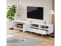 Mueble de TV de 200 cm, mueble de TV blanco con 2 puertas y 2 cajones, estilo moderno, para salón y oficina