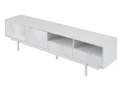 Mueble de TV de 200 cm, mueble de TV blanco con 2 puertas y 2 cajones, estilo moderno, para salón y oficina