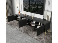Mueble de TV de 4 puertas - 190 x 38 x 48 cm - MDF y aglomerado - Negro
