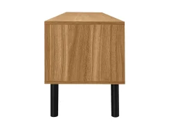 Mueble de TV de 4 puertas con patas de madera maciza para salón o dormitorio, 170 x 38 x 47 cm, color negro y natural.