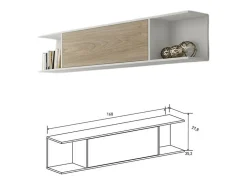 Mueble de TV de Diseño Nórdico + Modulo Alto, 2 Compartimentos de Almacenamiento y 2 Puertas,Cambrian-Blanco, 49cm(Alto) x 180cm (Ancho) x 40cm (Fondo)