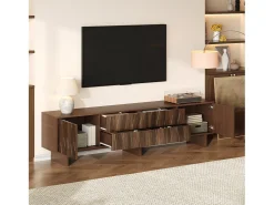 Mueble de TV de diseño ondulado - 180 x 40 x 56 cm - con 4 cajones + 2 puertas - para TV de 75 pulgadas - aglomerado - nogal oscuro