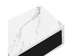 Mueble de TV de longitud regulable (140-260 cm) - 3 puertas abatibles - aspecto mármol blanco - Blanco y Negro