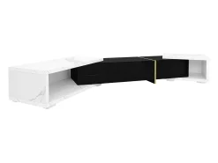 Mueble de TV de longitud regulable (140-260 cm) - 3 puertas abatibles - aspecto mármol blanco - Blanco y Negro