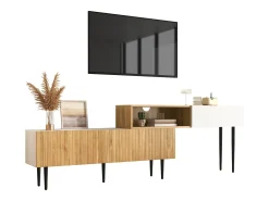 Mueble de TV de longitud regulable - 220 x 30 x 63,4 cm - modular en 2 partes - MDF - natural