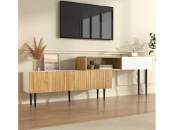 Mueble de TV de longitud regulable - 220 x 30 x 63,4 cm - modular en 2 partes - MDF - natural