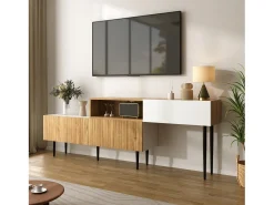 Mueble de TV de longitud regulable - 220 x 30 x 63,4 cm - modular en 2 partes - MDF - natural