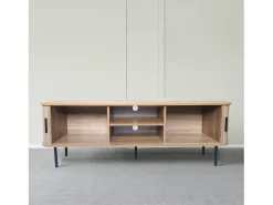 Mueble de TV de madera canelada de 140 cm con puertas correderas - Moderno y funcional