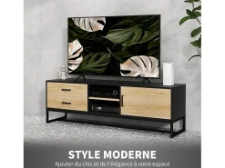 Mueble de TV de madera con compartimentos abiertos y 2 cajones, para salón o dormitorio