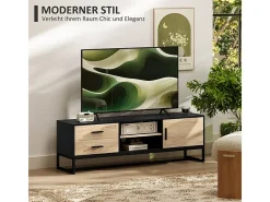 Mueble de TV de madera con compartimentos abiertos y 2 cajones, para salón o dormitorio