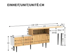 Mueble de TV de madera y blanco - Mueble de TV con 2 puertas abatibles y patas de metal - almacenaje abierto