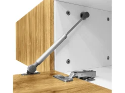 Mueble de TV de madera y blanco - Mueble de TV con 2 puertas abatibles y patas de metal - almacenaje abierto