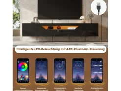 Mueble de TV de pared brillante - 180 x 37 x 36 cm - con 3 puertas + LED - para TV de 75 pulgadas - aglomerado - negro