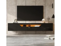 Mueble de TV de pared brillante - 180 x 37 x 36 cm - con 3 puertas + LED - para TV de 75 pulgadas - aglomerado - negro