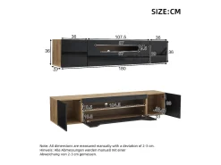 Mueble de TV de pared brillante - 180 x 37 x 36 cm - con 3 puertas + LED - para TV de 75 pulgadas - aglomerado - negro