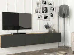 Mueble de TV de pared con 3 puertas - Antracita y Natural Claro - VIKILA