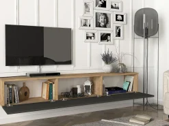 Mueble de TV de pared con 3 puertas - Antracita y Natural Claro - VIKILA