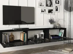 Mueble de TV de pared con 3 puertas - Color: Efecto mármol negro - VIKILA