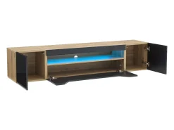 Mueble de TV de pared de 3 puertas con iluminación LED - Mueble de TV negro - puertas plegables - para TV de 75