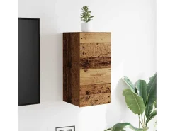 Mueble de TV de pared de 2 piezas, madera vieja, 30,5x30x30 cm