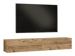 Mueble de TV de Pared moderno Color Roble con 2 Cajones - 180x31.6x29.6 cm.