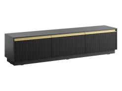 Mueble de TV de pared o de pie con 3 puertas de MDF - Negro y Dorado - POSINIA