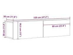 Mueble de TV de pared, roble hecho a mano, 120x30x30 cm, madera de ingeniería