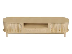 Mueble de TV de ratán 165x37x46 cm - 2 puertas y 1 cajón de ratán - Estilo rústico - MDF - Natural