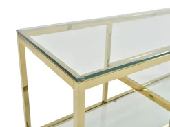 Mueble de TV en vidrio templado y acero inoxidable - Transparente y Dorado - RIMALI