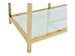 Mueble de TV en vidrio templado y acero inoxidable - Transparente y Dorado - RIMALI