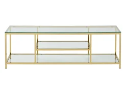 Mueble de TV en vidrio templado y acero inoxidable - Transparente y Dorado - RIMALI