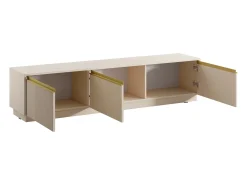 Mueble de TV flotante o de pie con 3 puertas de MDF - Beige y Dorado - POSINIA