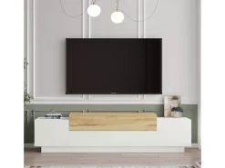 Mueble de TV Gaxio 4 puertas abatibles blanco/natural 38x160x37 cm