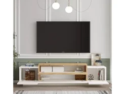 Mueble de TV Gaxio 4 puertas abatibles blanco/natural 38x160x37 cm