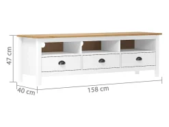 Mueble de TV Hill madera maciza de pino blanco 158x40x47 cm