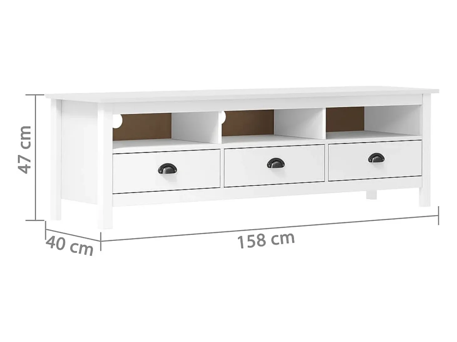 Mueble de TV Hill madera maciza de pino blanco 158x40x47 cm
