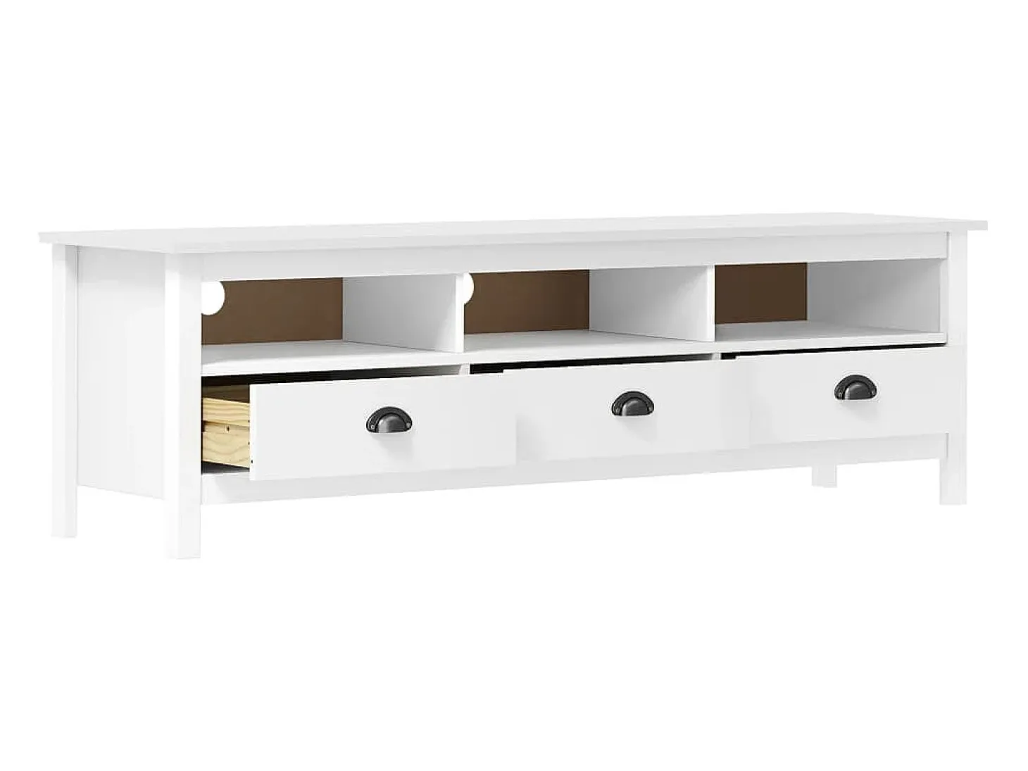 Mueble de TV Hill madera maciza de pino blanco 158x40x47 cm