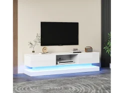 Mueble de TV LED de alto brillo, 160 cm, 2 cajones, control por app, diseño antivuelco, blanco (160 x 35 x 40,5 cm)