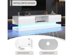 Mueble de TV LED de alto brillo, 160 cm, 2 cajones, control por app, diseño antivuelco, blanco (160 x 35 x 40,5 cm)