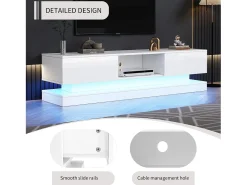 Mueble de TV LED de alto brillo, 160 cm, 2 cajones, control por app, diseño antivuelco, blanco (160 x 35 x 40,5 cm)