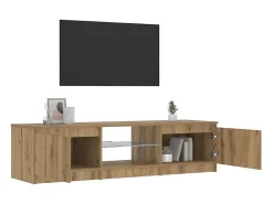 Mueble de TV luces LED madera roble artisan 140x40x36 cm