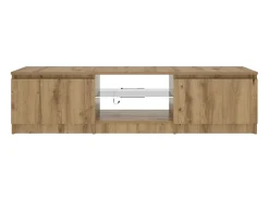 Mueble de TV luces LED madera roble artisan 140x40x36 cm