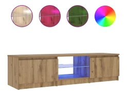 Mueble de TV luces LED madera roble artisan 140x40x36 cm